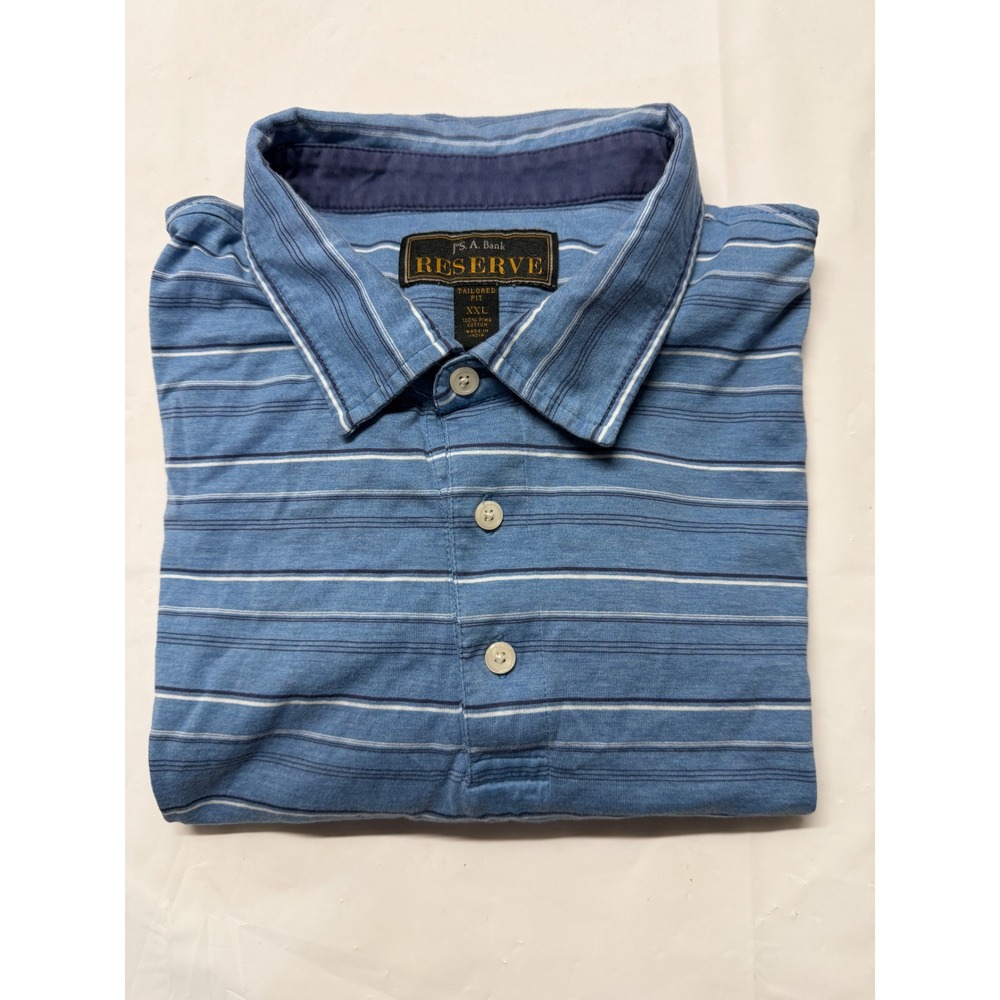Jos A Bank Reserve Mens XXL Pima‎ Cotton Striped Polo Shirt Blue Tailored Fit